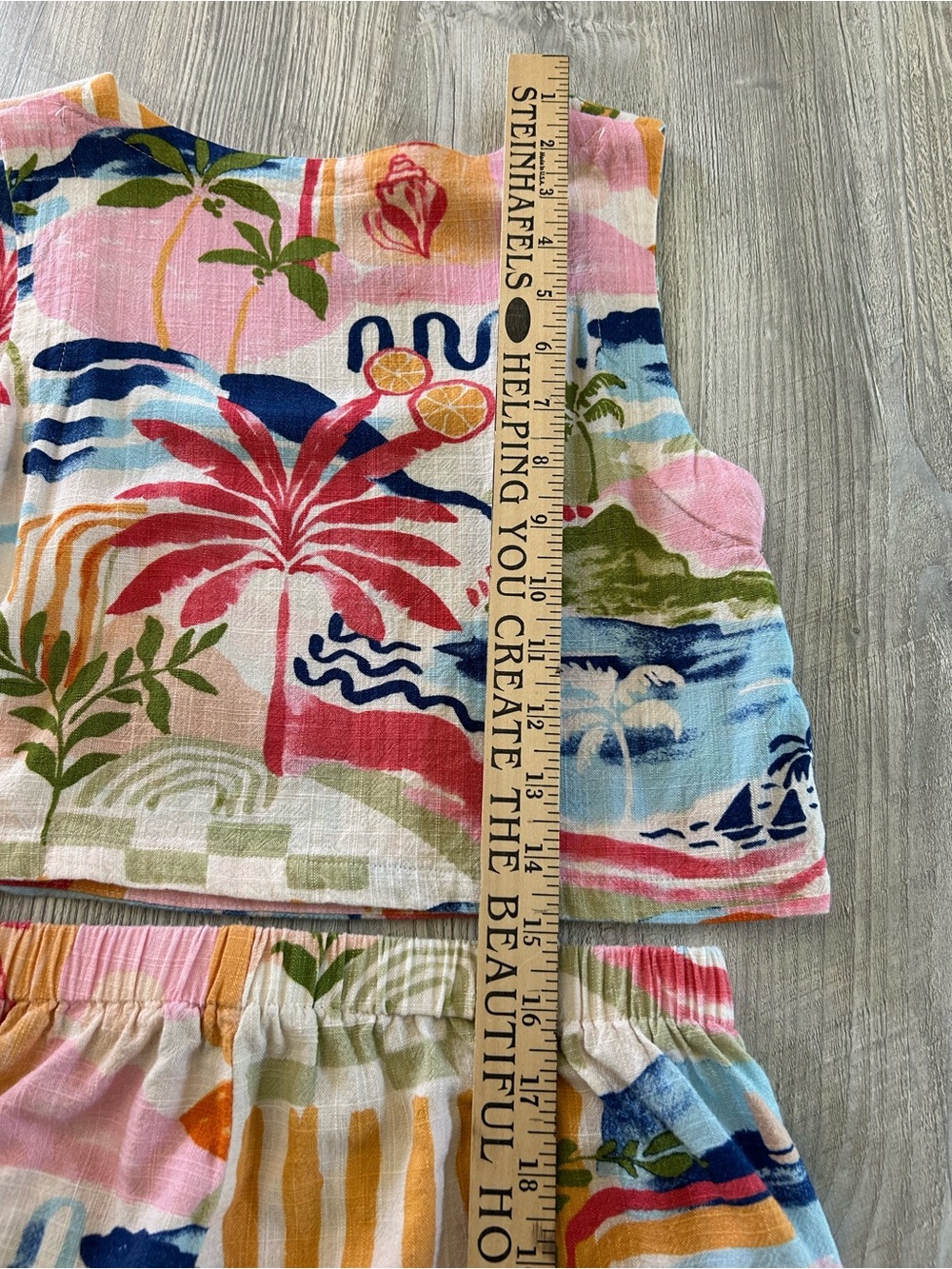 Paper Heart Tropical Print Linen Blend Two-Piece Crop Top and Shorts Set Summer - Picture 12 of 15
